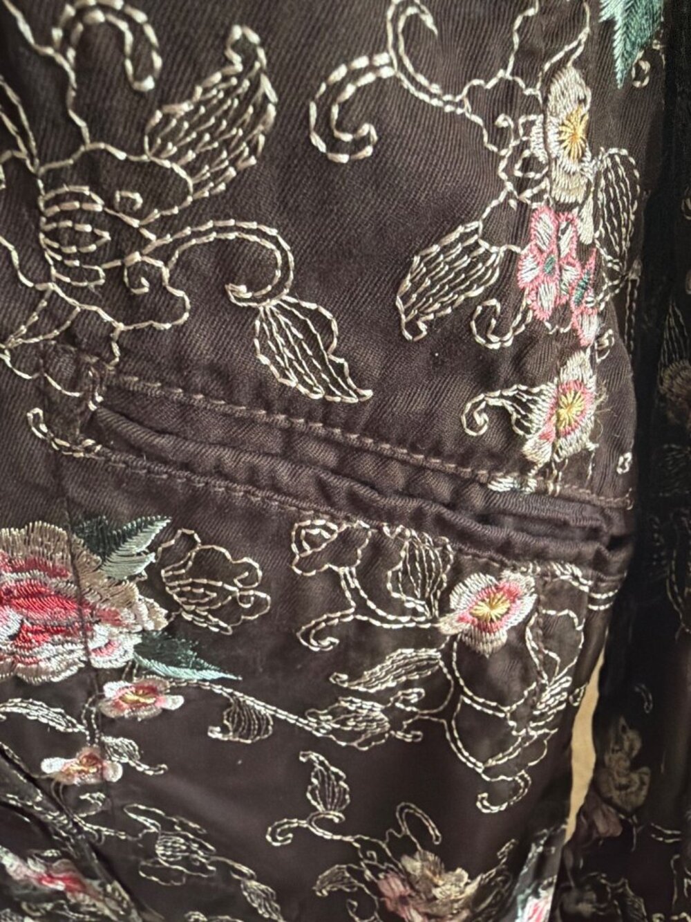 Rare Vintage Johnny Was Brown Embroidered Cotton Duster Coat w/Ornate Collar M - Picture 11 of 16